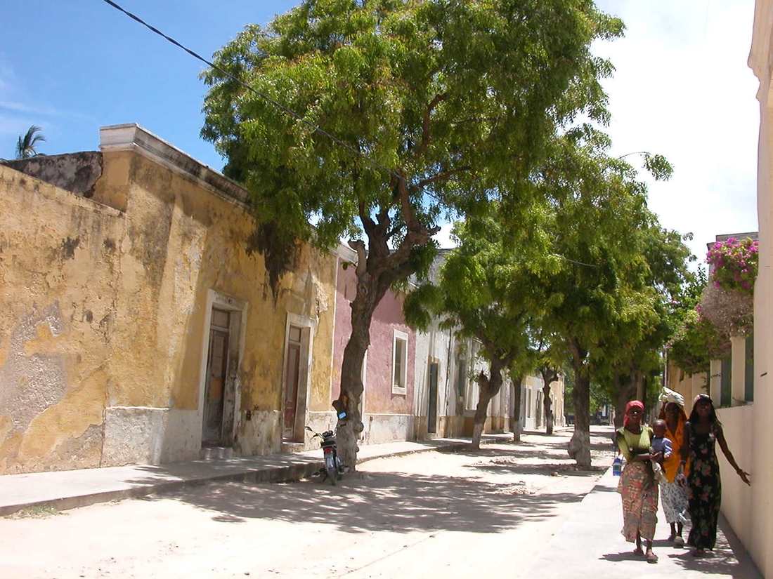 A coral-stone street in the northern stone-and-lime town of Ilha de Moçambique